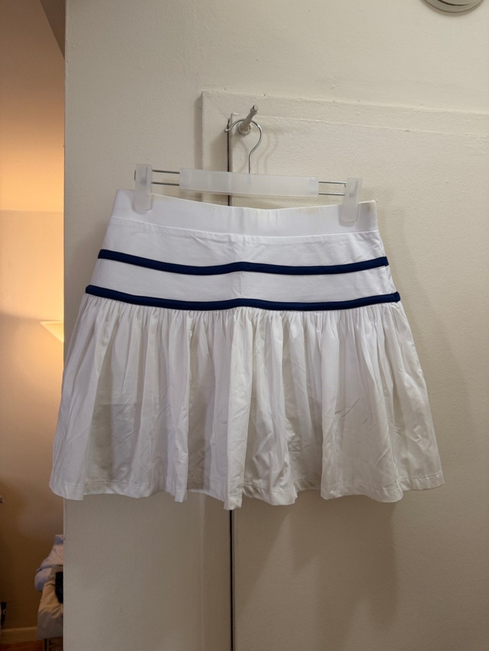 L’Etoile Sport White Pleated Skort with Navy Trim